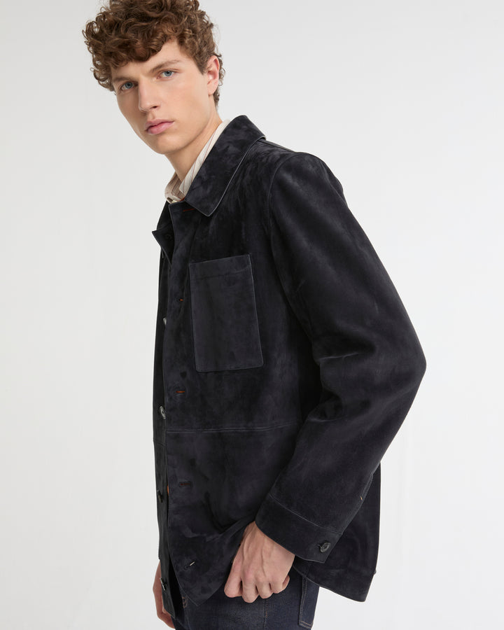 Suede-finish calfskin shirt jacket