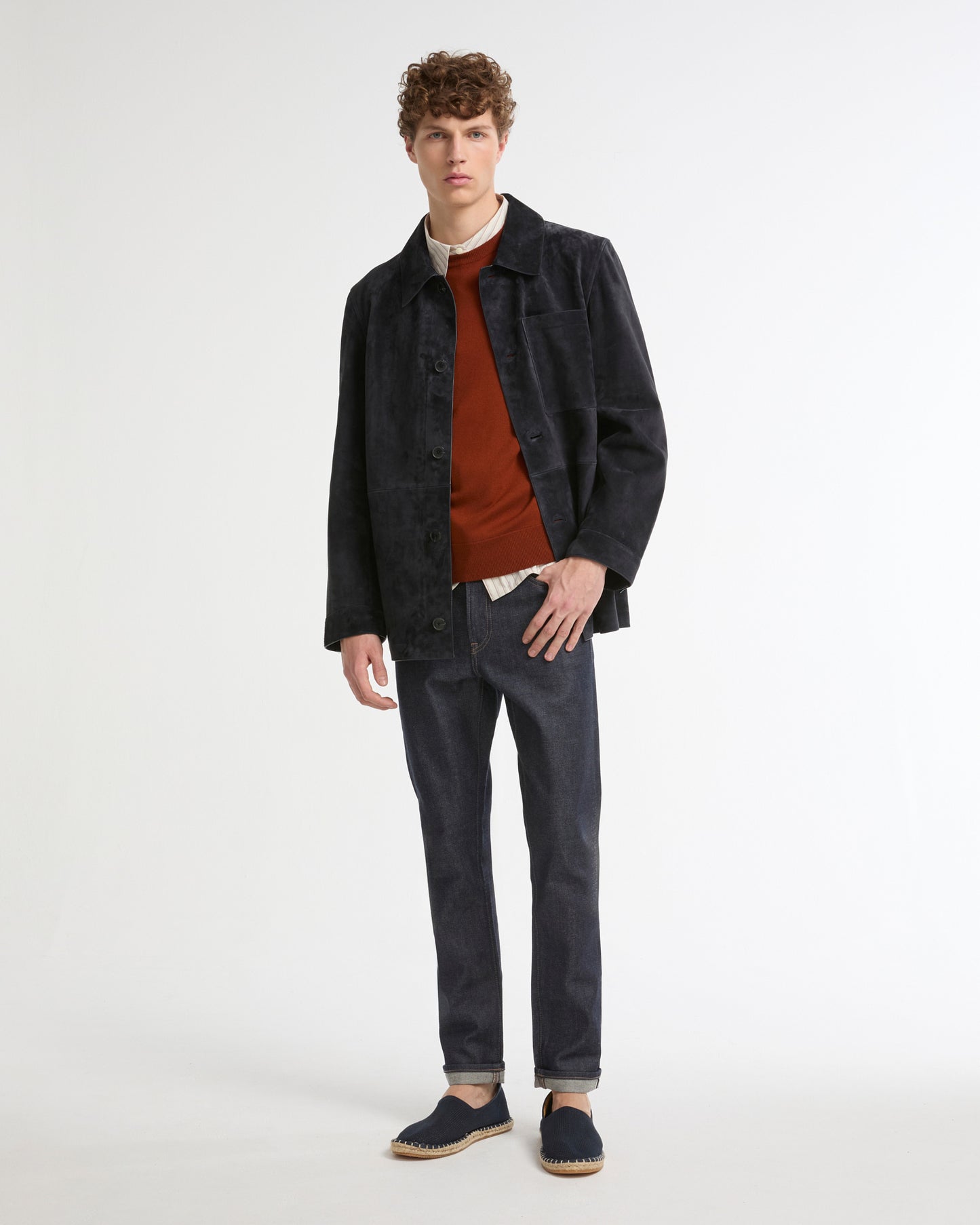 Suede-finish calfskin shirt jacket