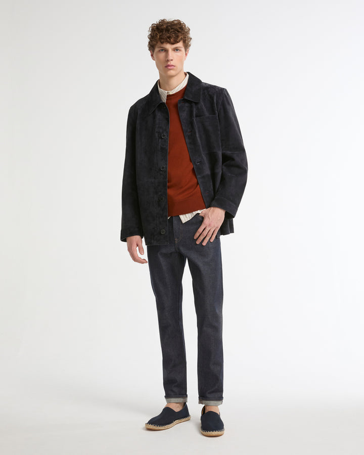 Suede-finish calfskin shirt jacket