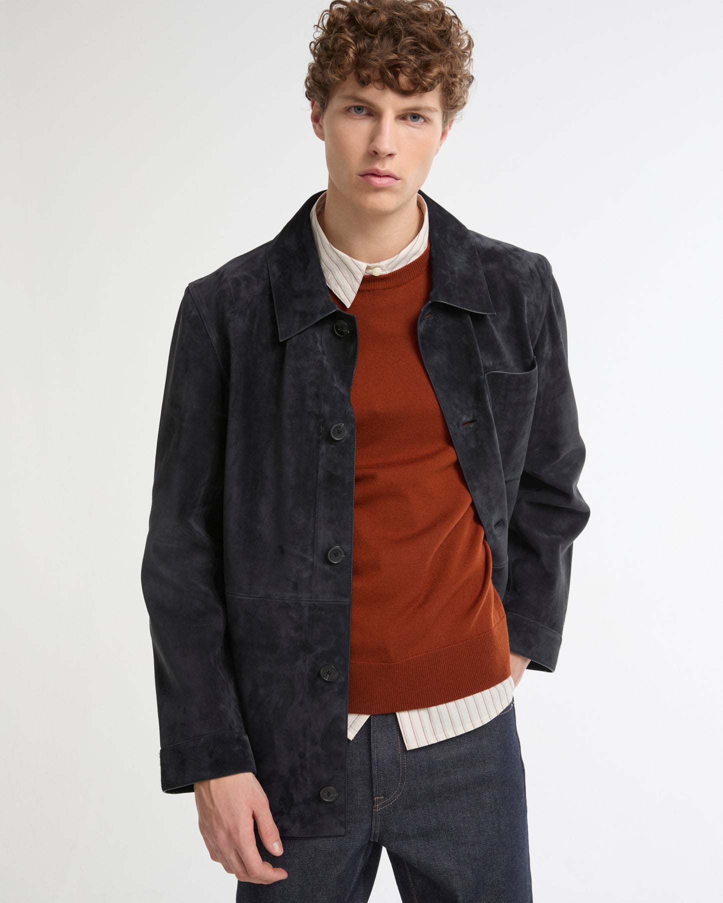 Suede-finish calfskin shirt jacket