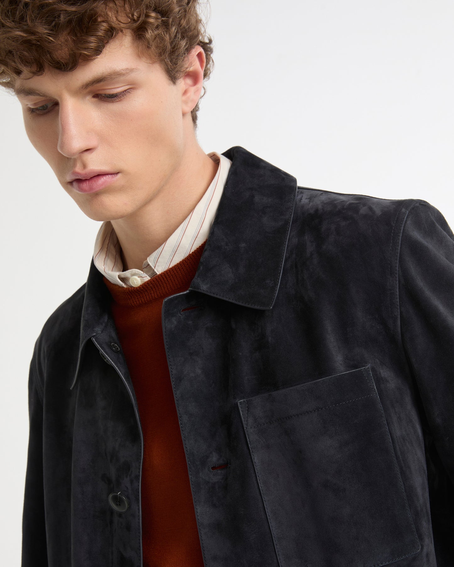 Suede-finish calfskin shirt jacket