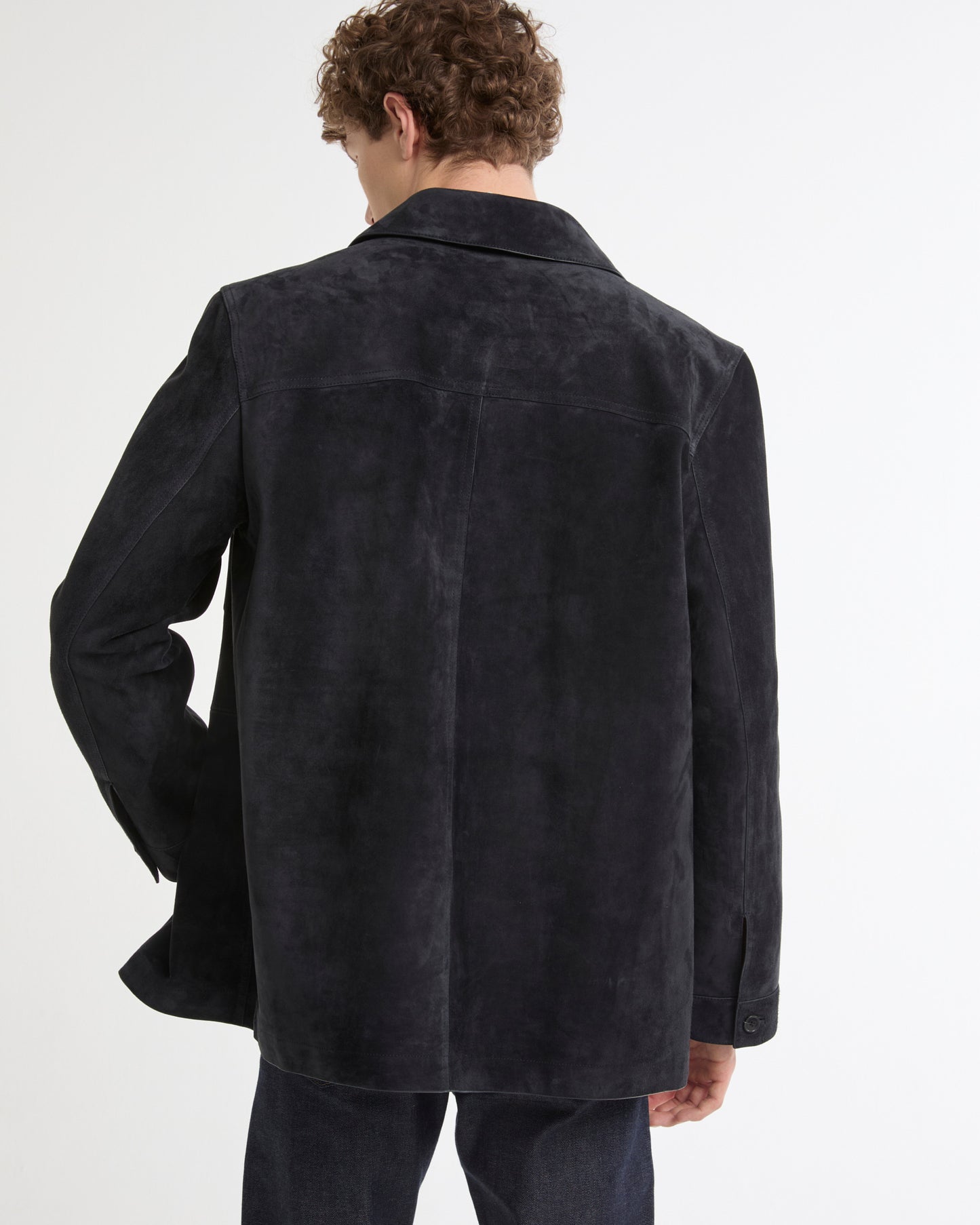 Suede-finish calfskin shirt jacket