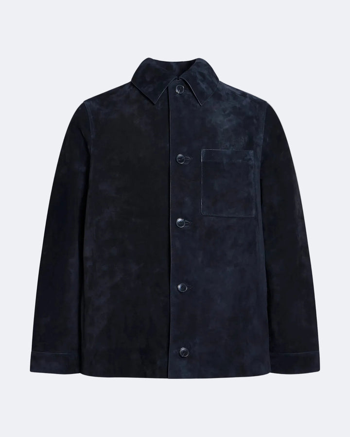 Suede-finish calfskin shirt jacket