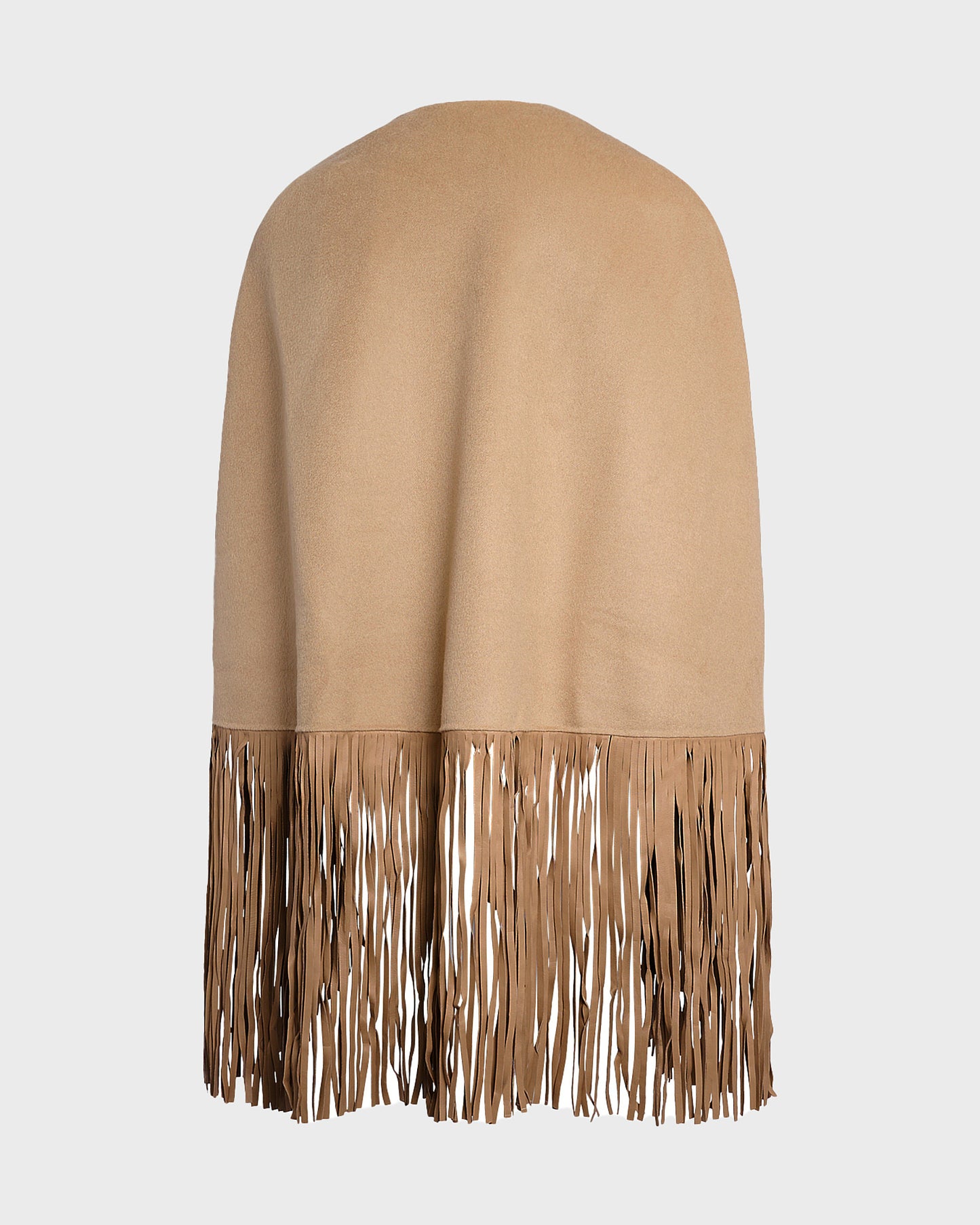 Short asymmetrical  cashmere-blend cape with fringes