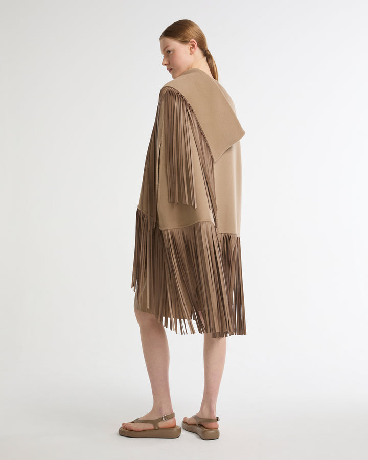 Short asymmetrical  cashmere-blend cape with fringes