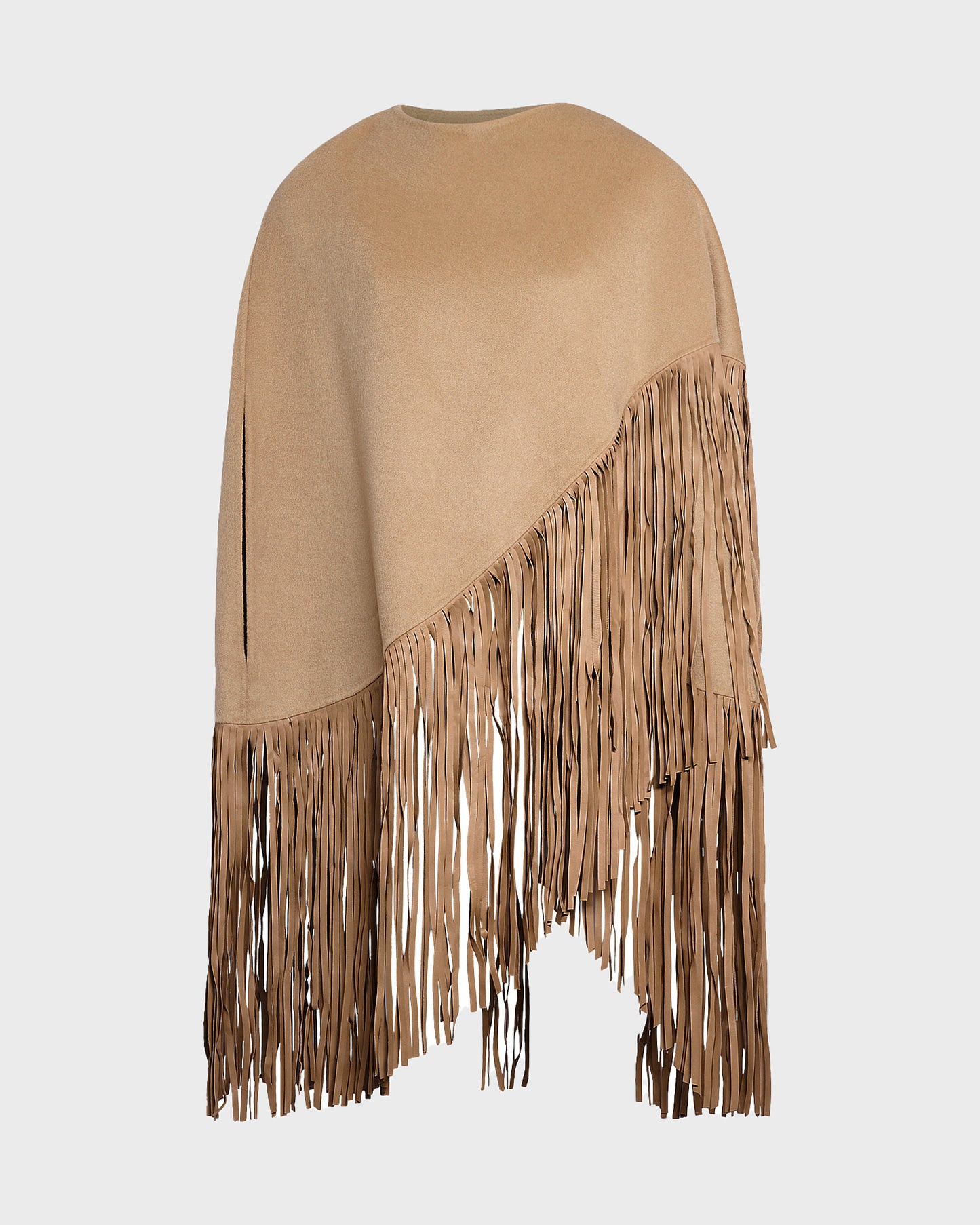 Short asymmetrical  cashmere-blend cape with fringes