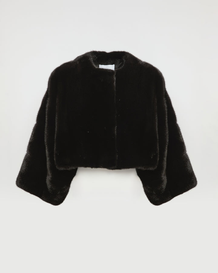 Short cape in long-haired mink fur