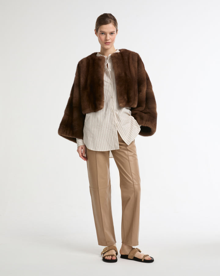 Short cape in long-haired mink fur