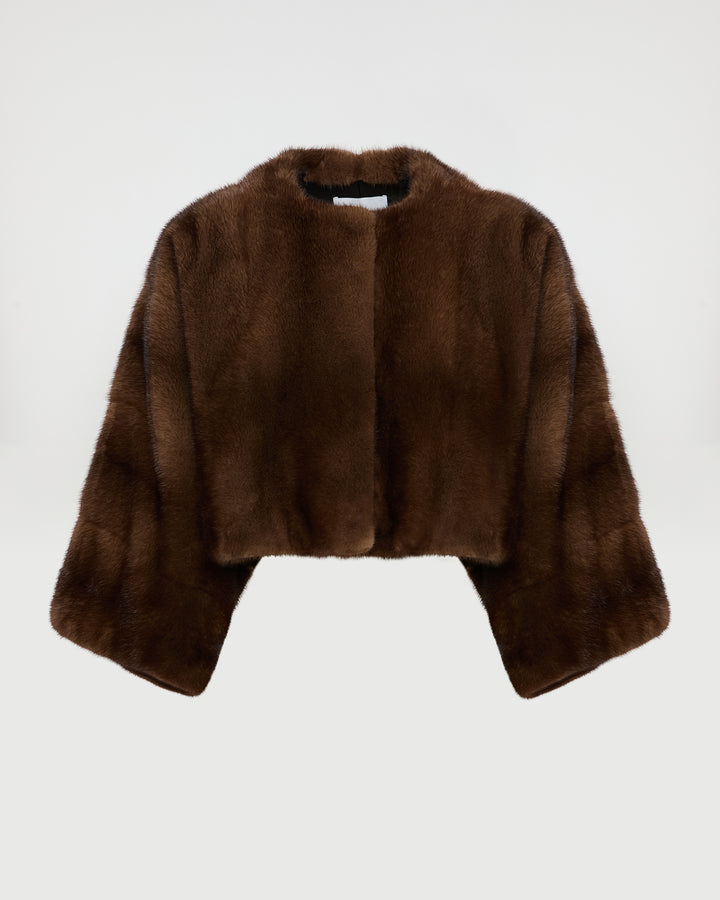 Short cape in long-haired mink fur
