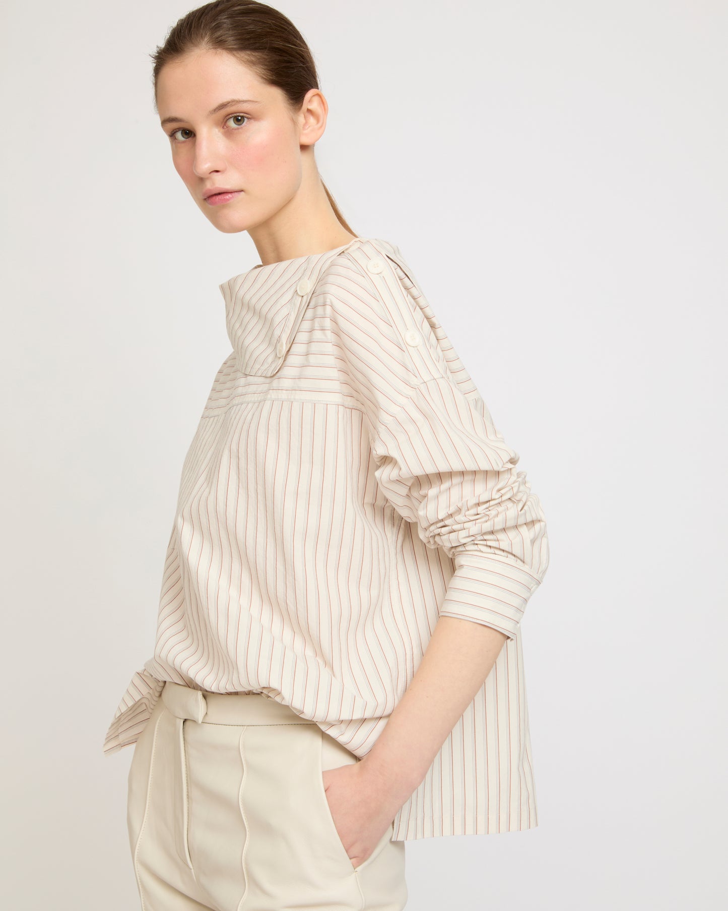 Poplin funnel neck blouse