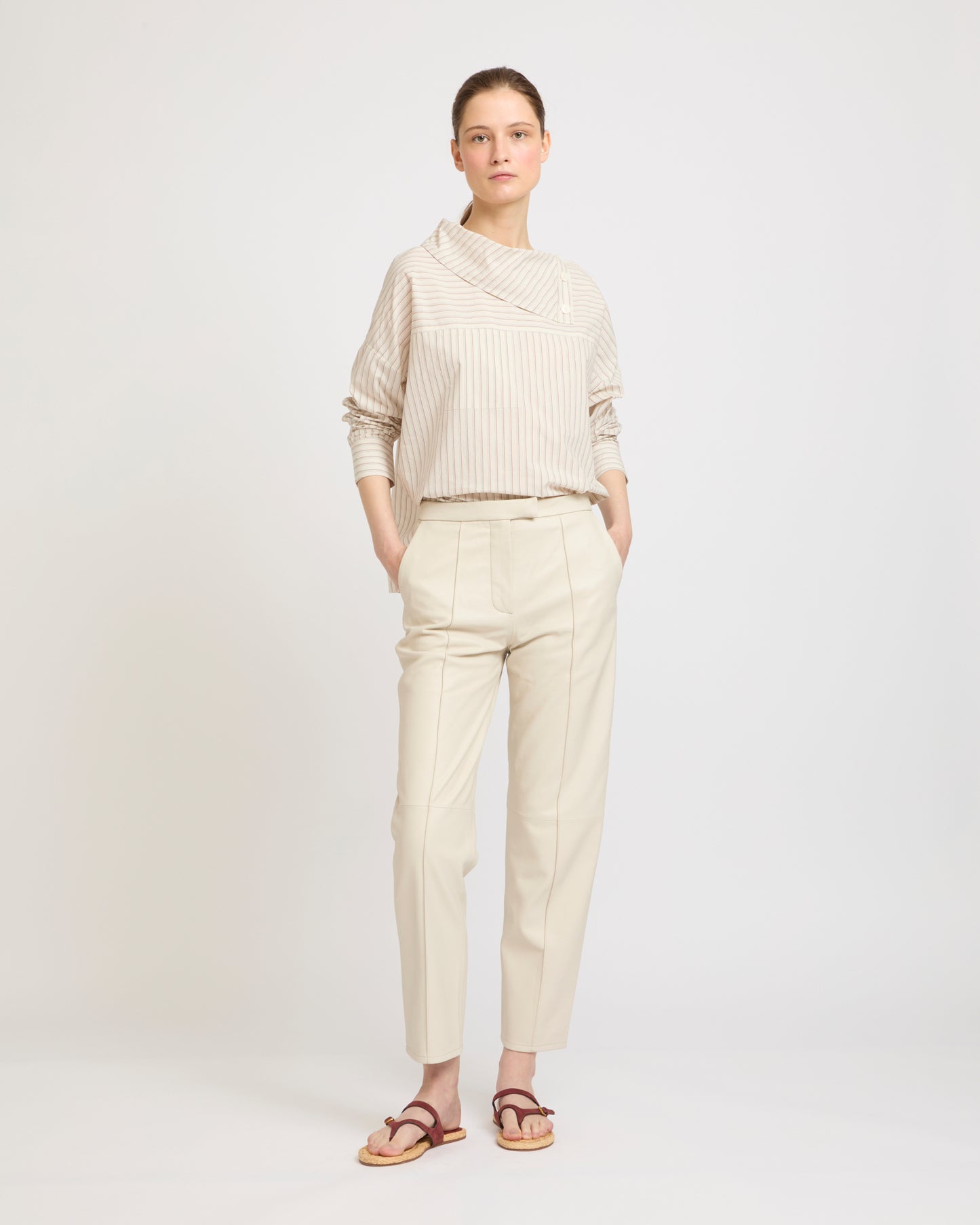 Poplin funnel neck blouse