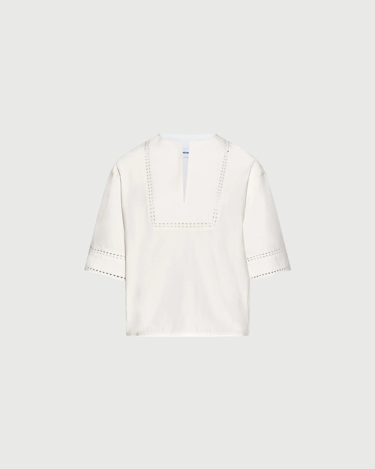 Short sleeve poplin blouse with leather details