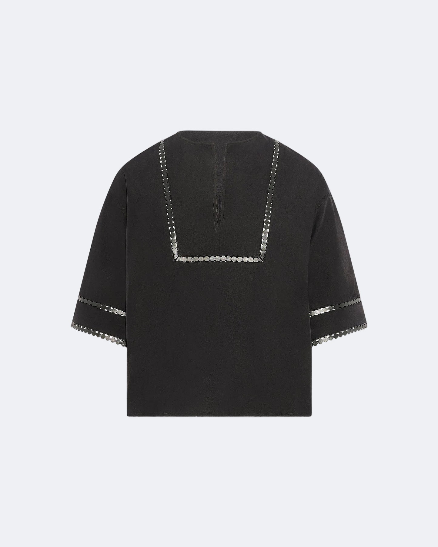 Short sleeve poplin blouse with leather details