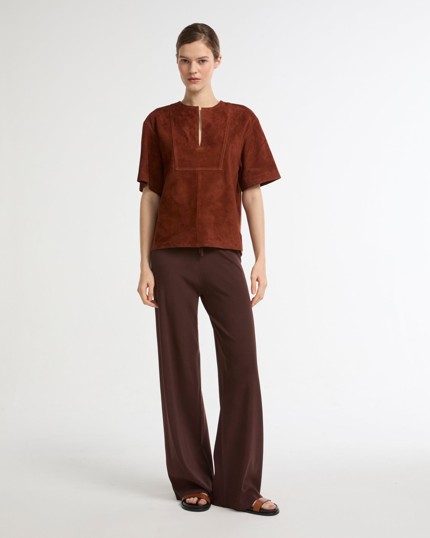 Double-sided lambskin short-sleeved blouse