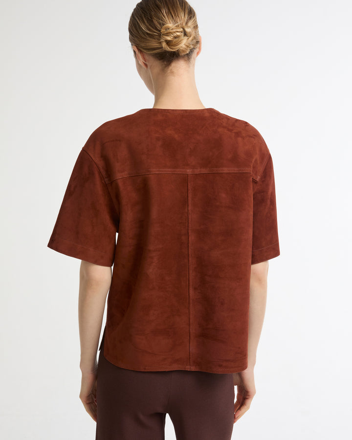Double-sided lambskin short-sleeved blouse