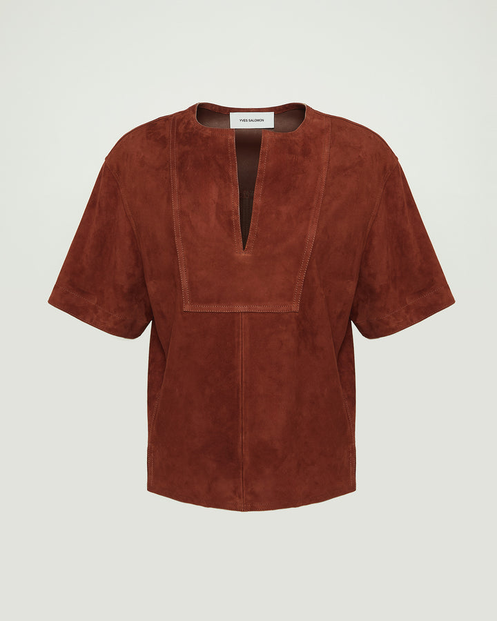 Double-sided lambskin short-sleeved blouse
