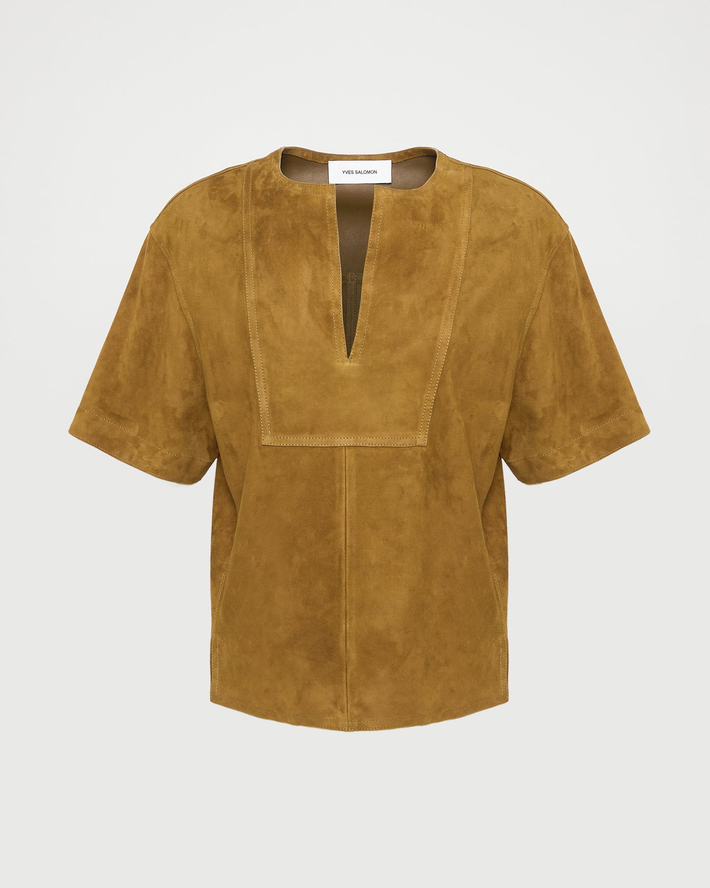 Double-sided lambskin short-sleeved blouse