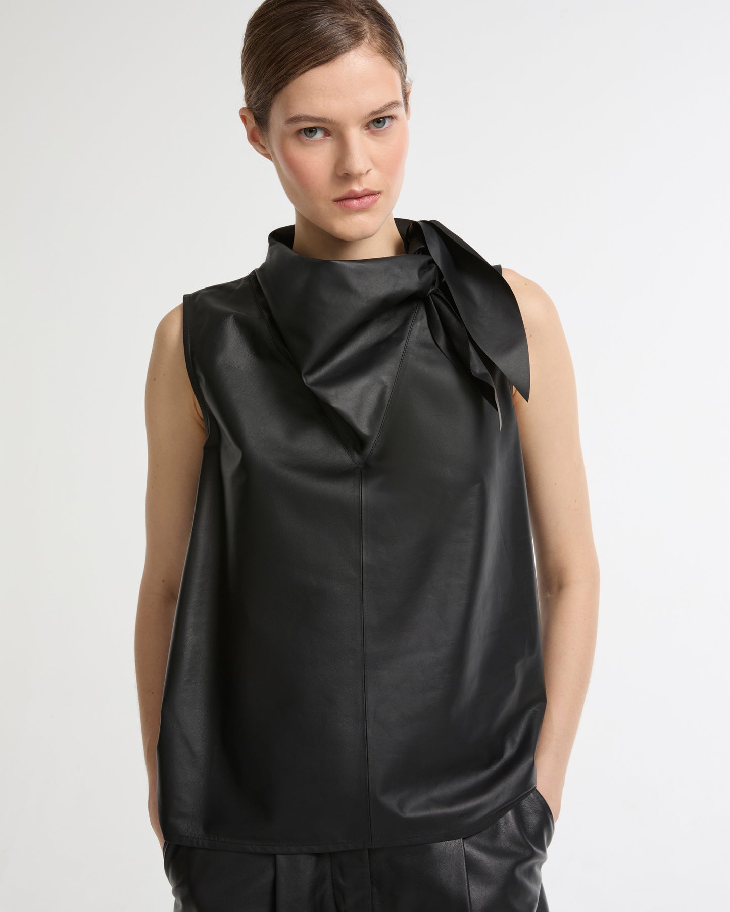 Draped leather top