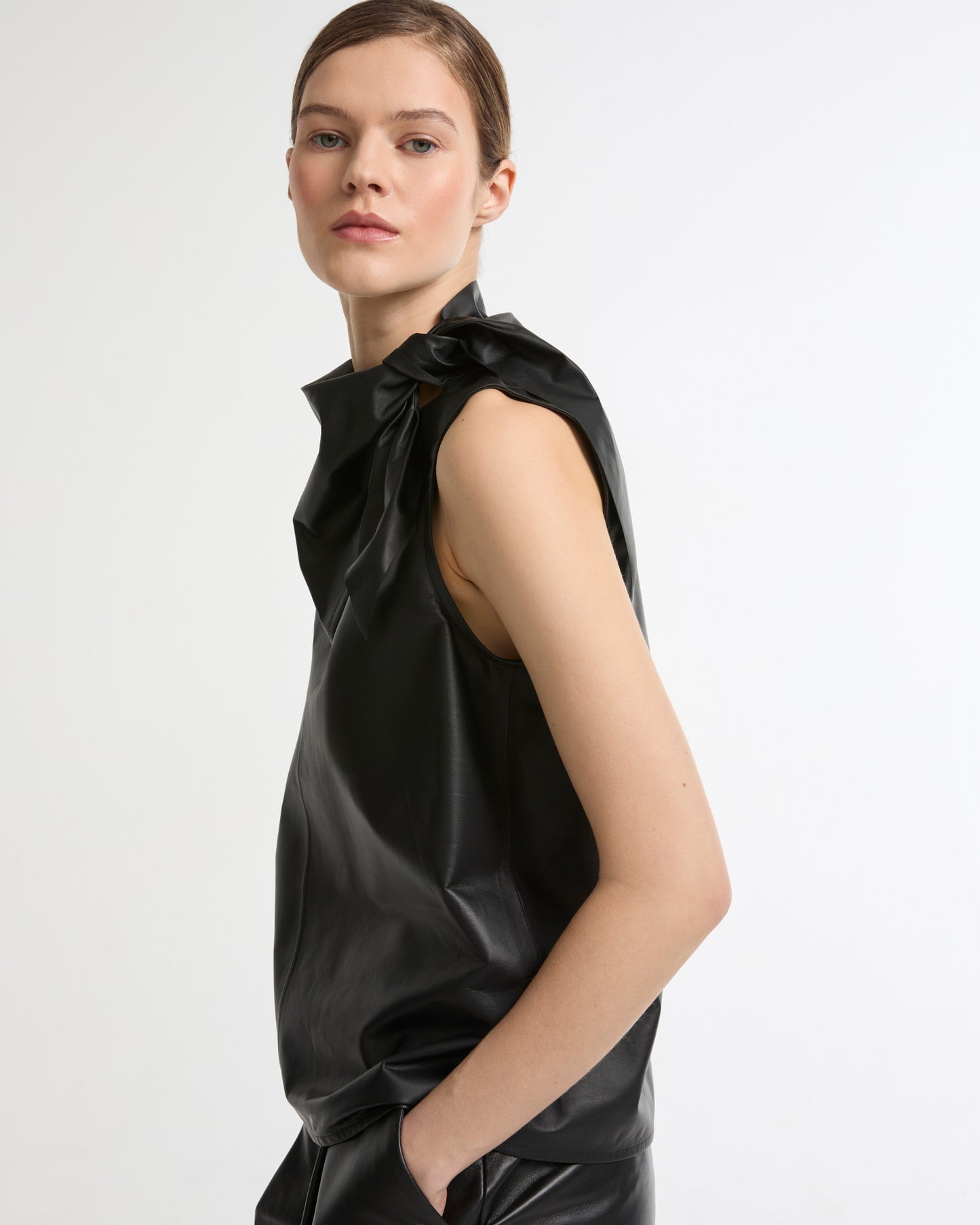 Draped leather top