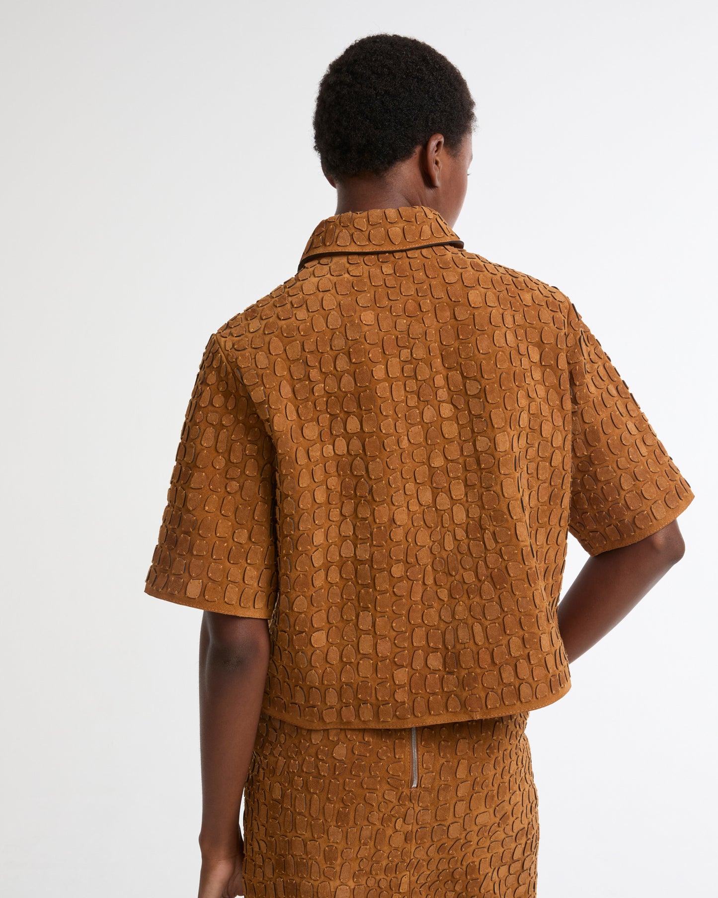 Embroidered suede calfskin shirt