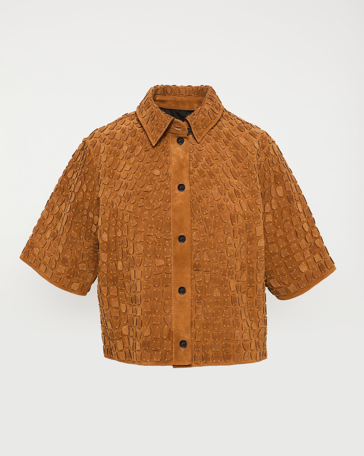 Embroidered suede calfskin shirt -Summer sale - Yves Salomon