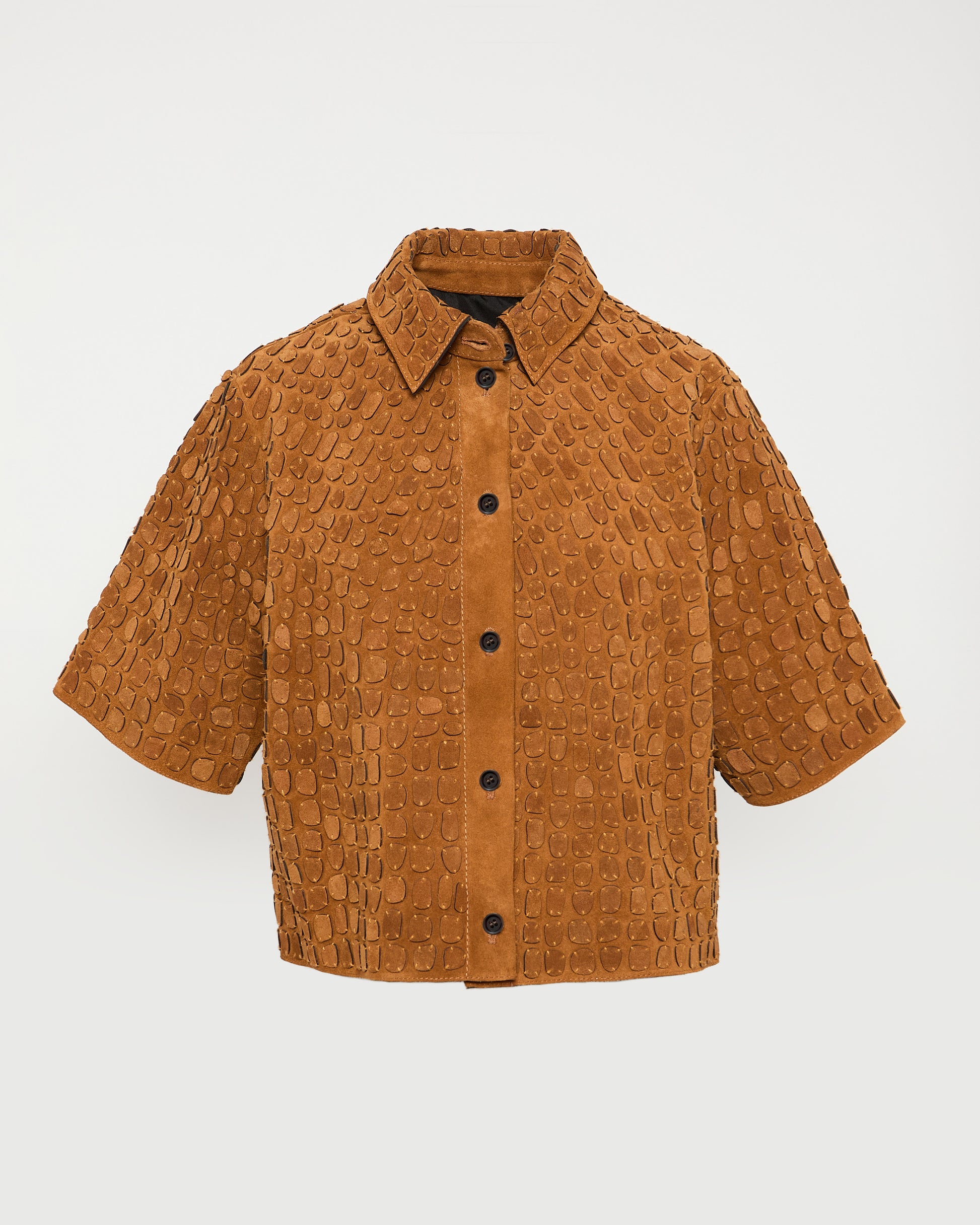 Embroidered suede calfskin shirt -Summer sale - Yves Salomon