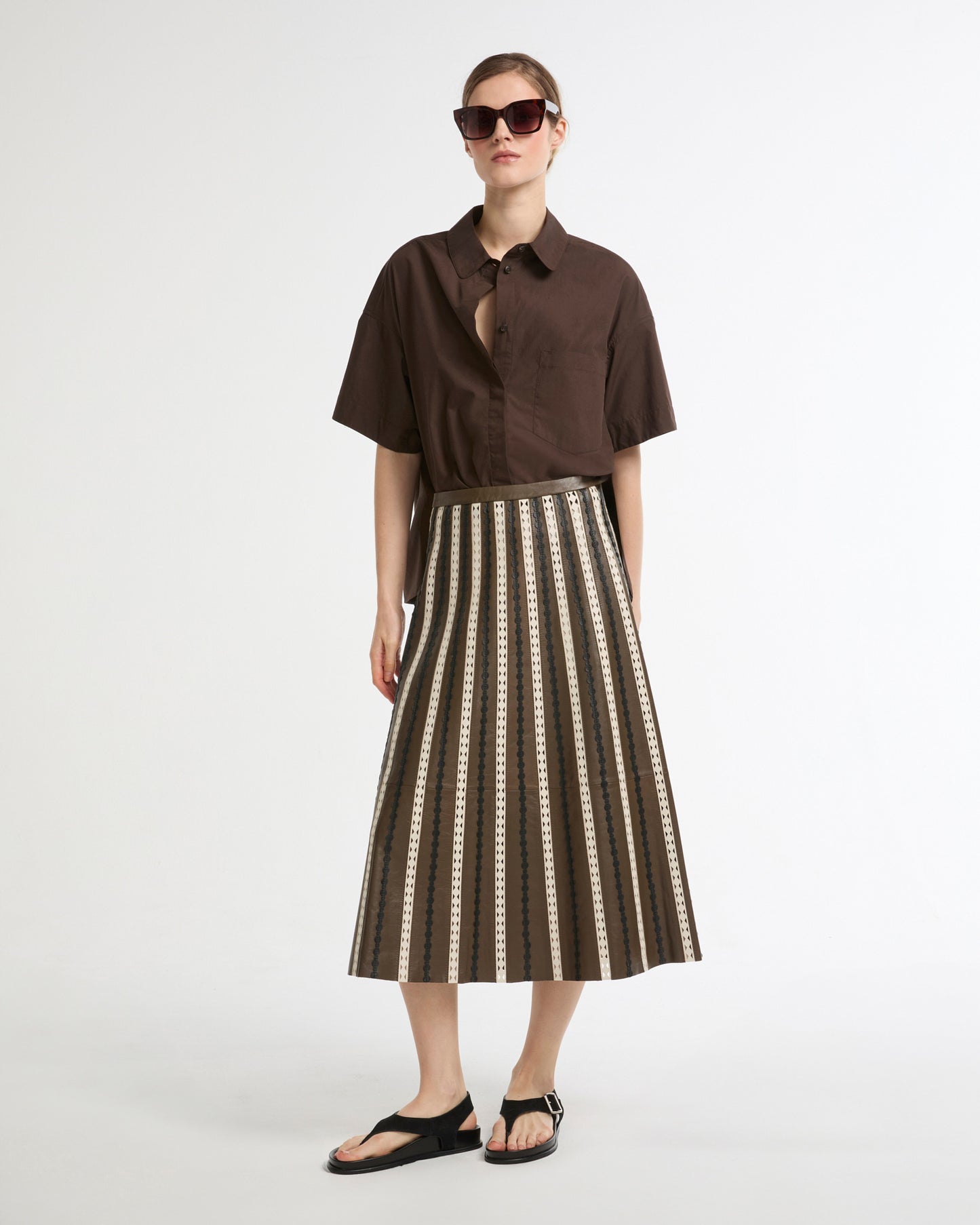 Perforated leather maxi skirt