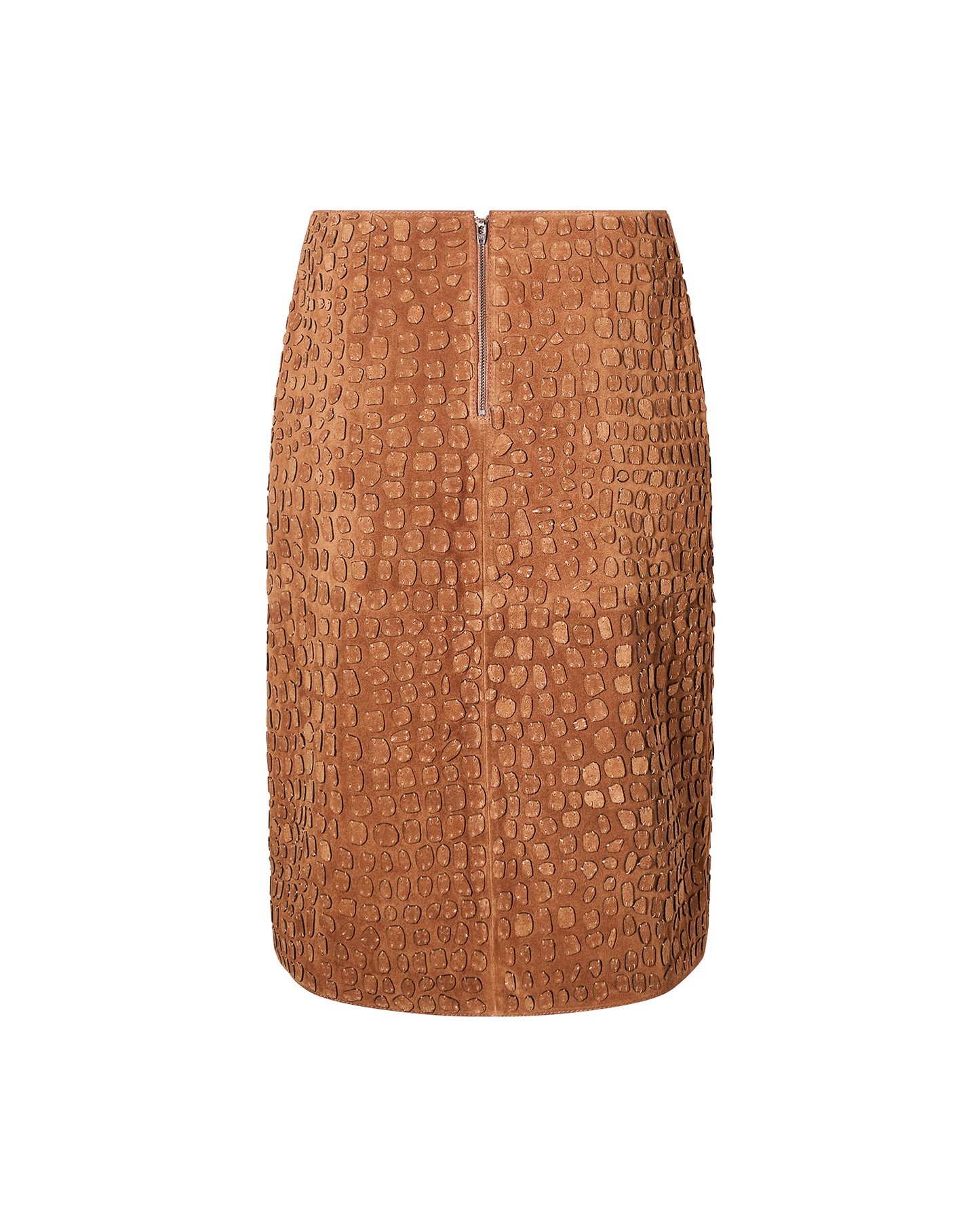 Mid-length skirt in embroidered suede calfskin