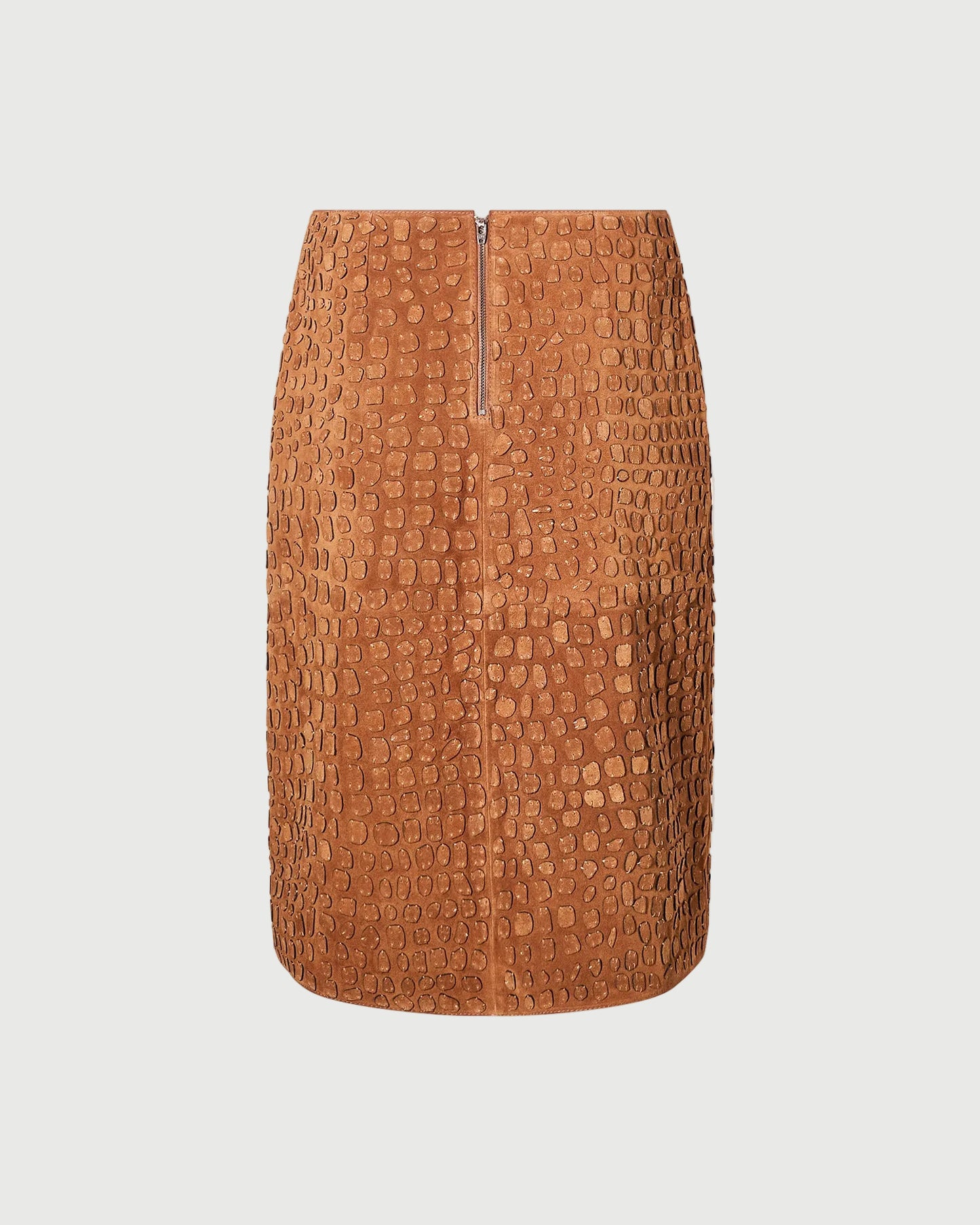 Mid-length suede calfskin skirt with crocodile-effect embossing