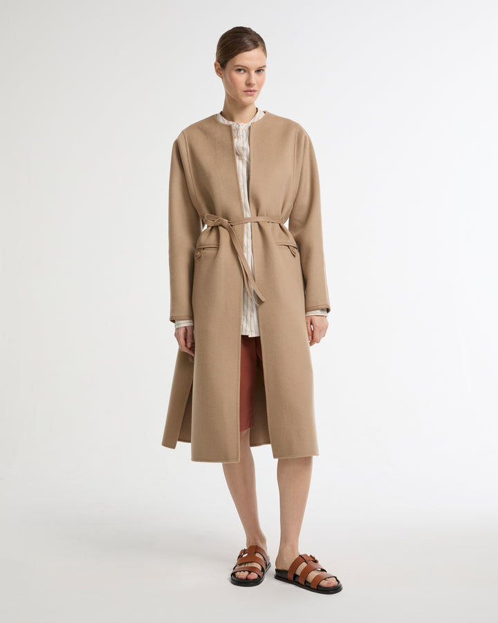 Double-sided cashmere-blend belted maxi coat