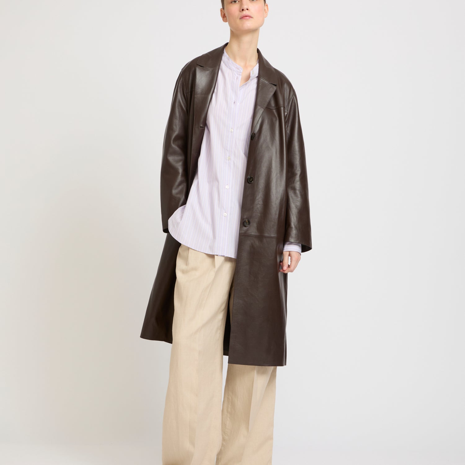 Straight leather coat -Summer sale - Yves Salomon