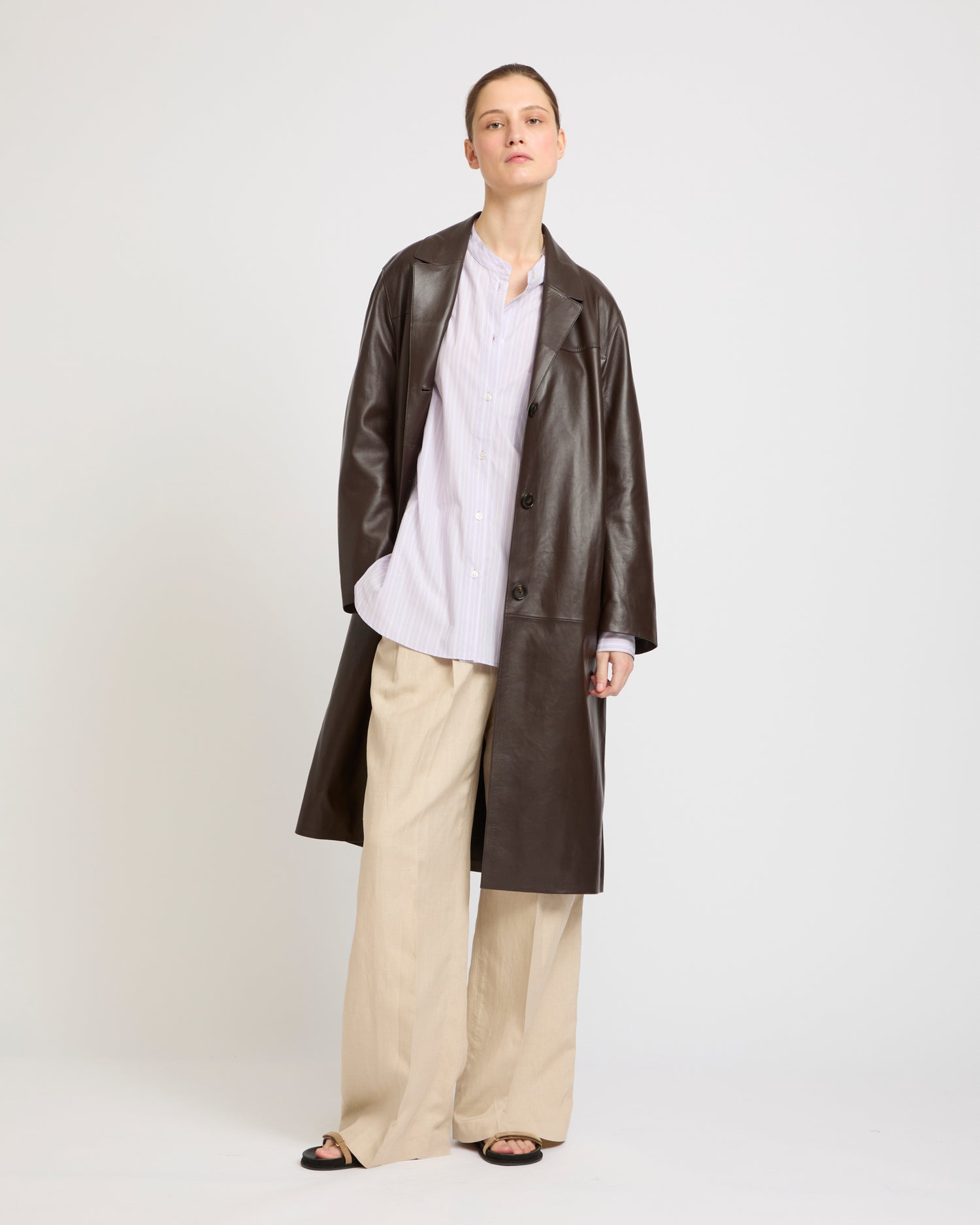 Straight leather coat -Summer sale - Yves Salomon