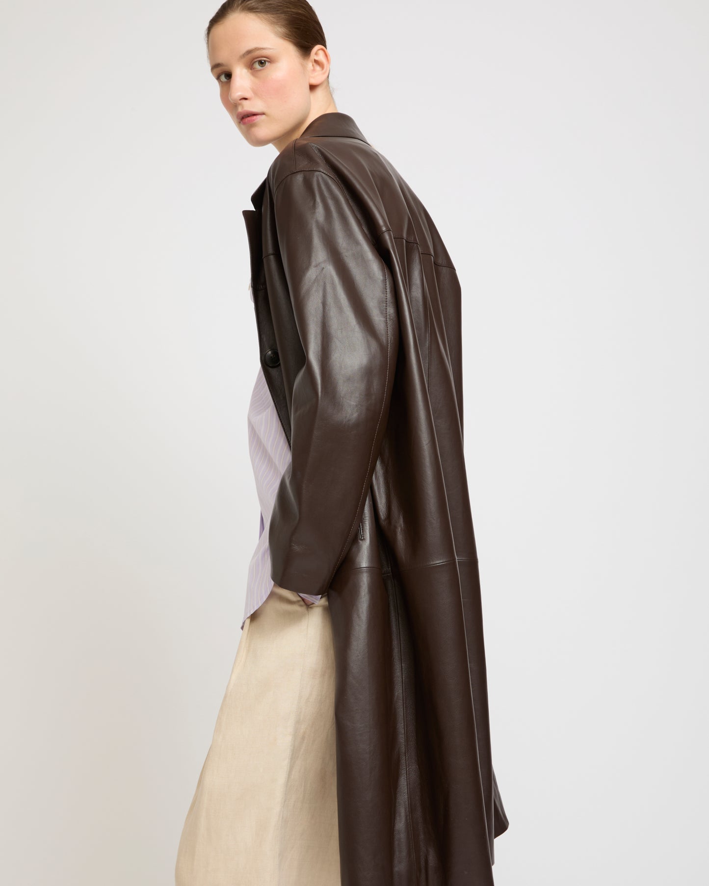 Straight leather coat
