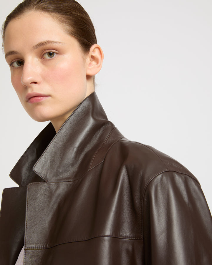 Straight leather coat