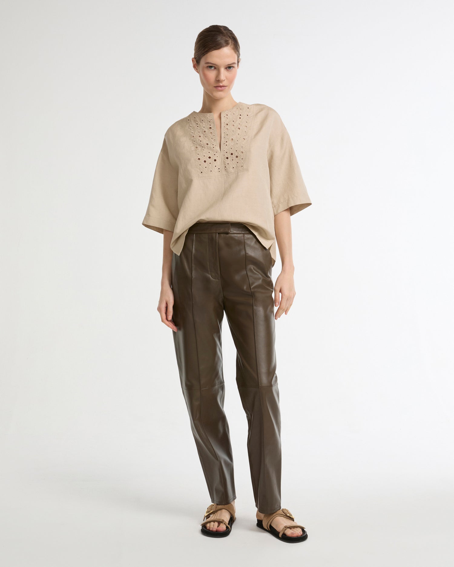 Leather tailored trousers -Summer sale - Yves Salomon