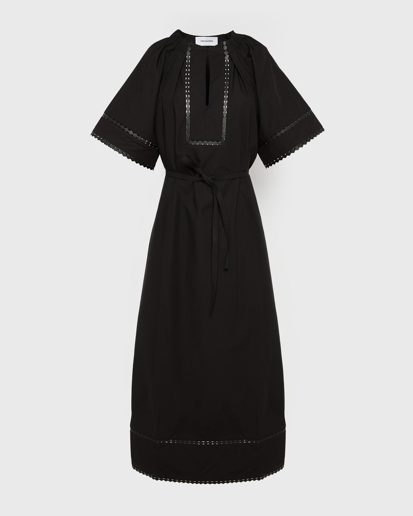 Short sleeve poplin dress with leather details