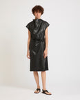 Draped lambskin leather dress