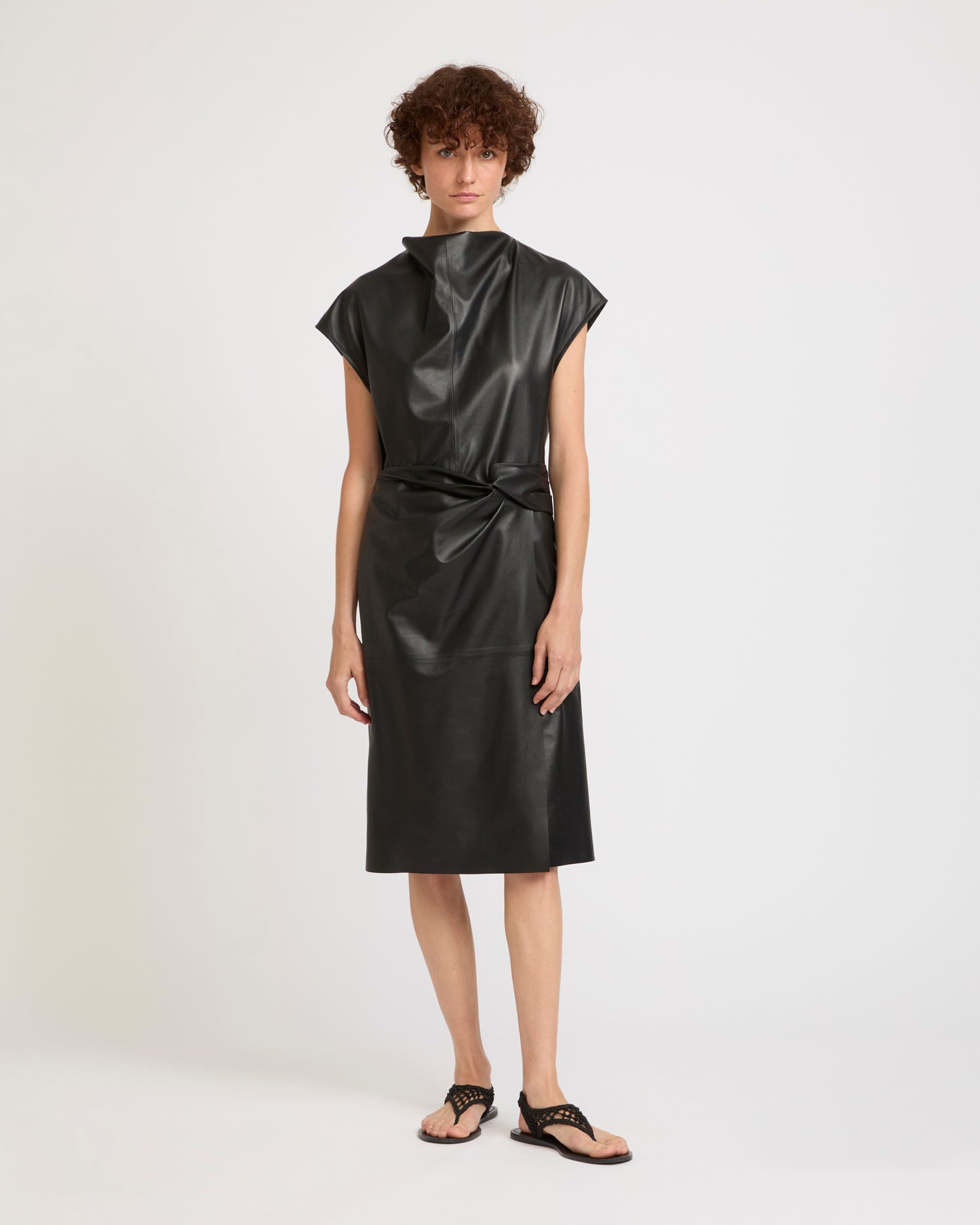 Draped lambskin leather dress