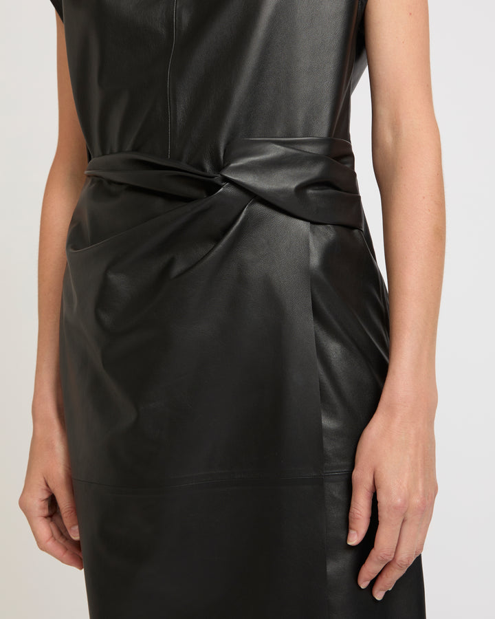 Draped lambskin leather dress