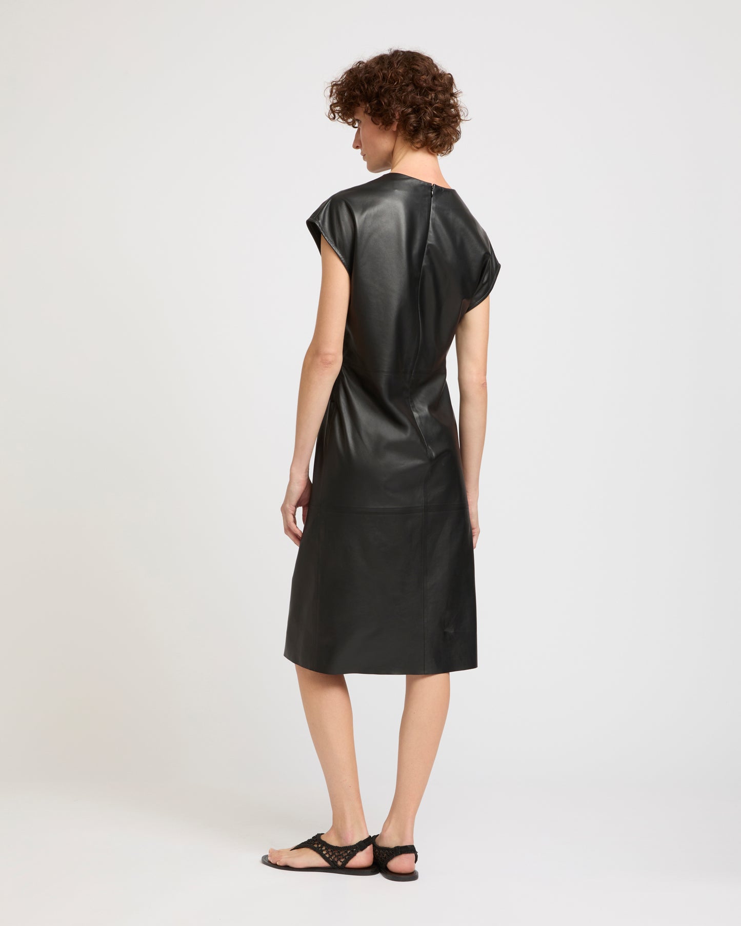 Draped lambskin leather dress