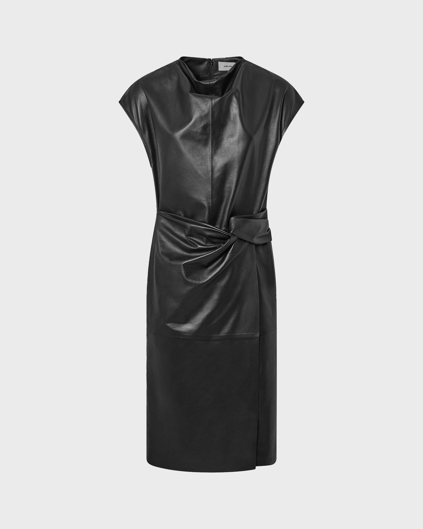 Draped lambskin leather dress