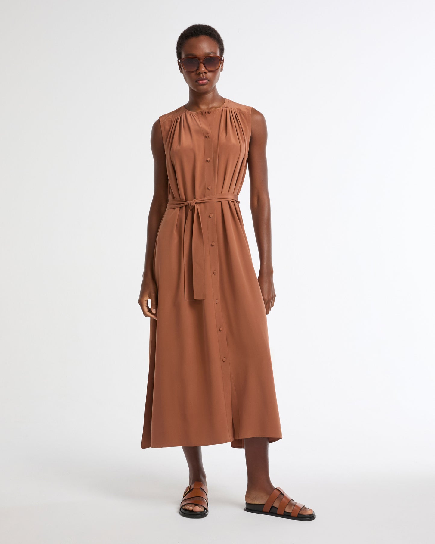 Long fluid dress in silk crepe