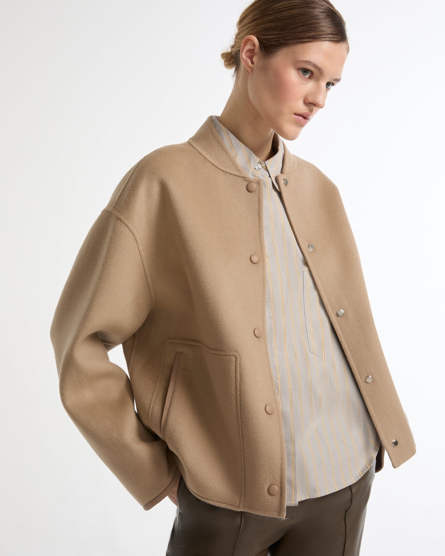 Double-sided cashmere-blend varsity jacket