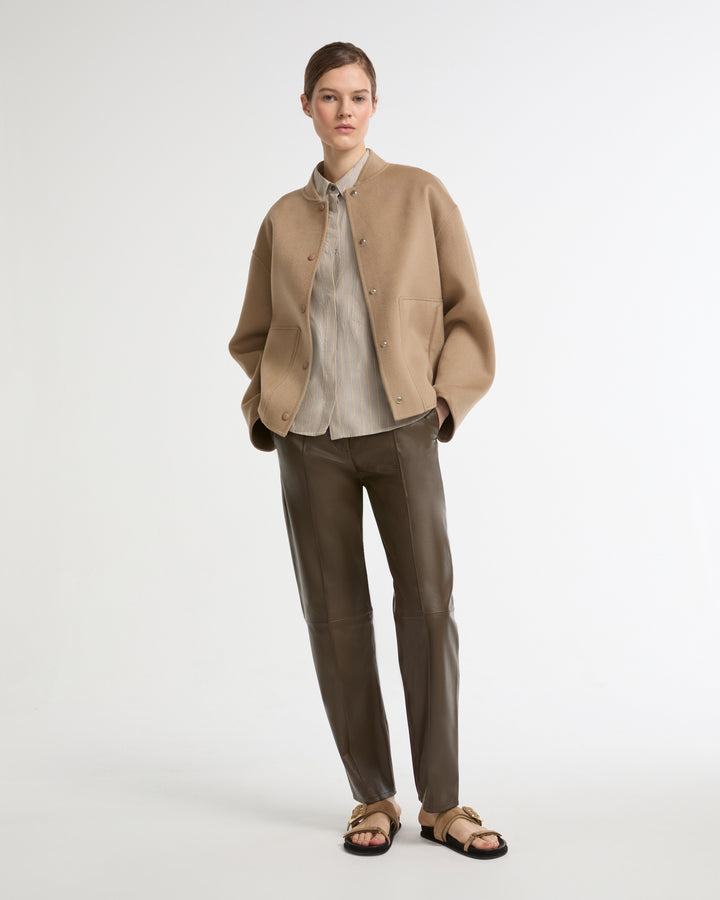 Double-sided cashmere-blend varsity jacket