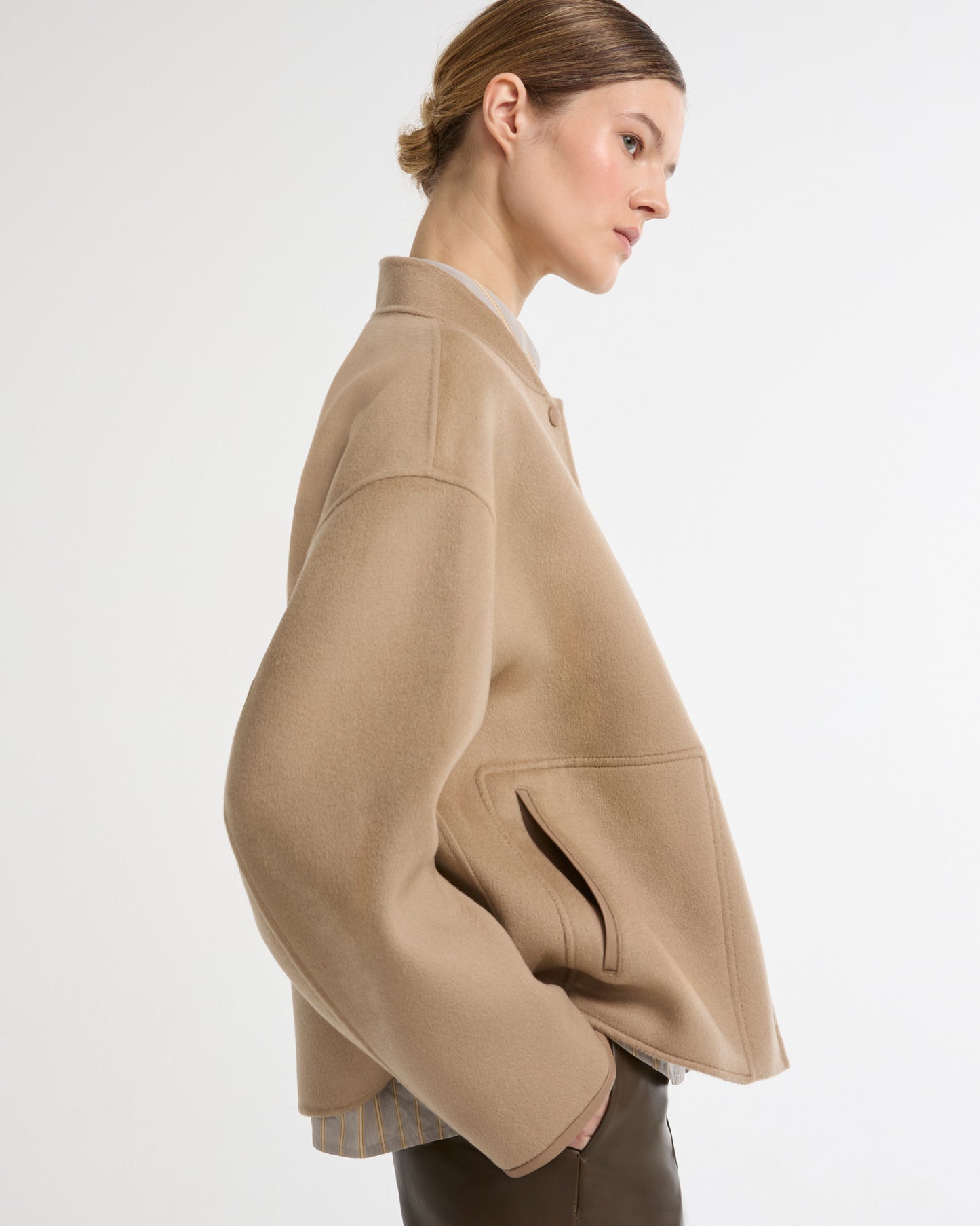 Double-sided cashmere-blend varsity jacket