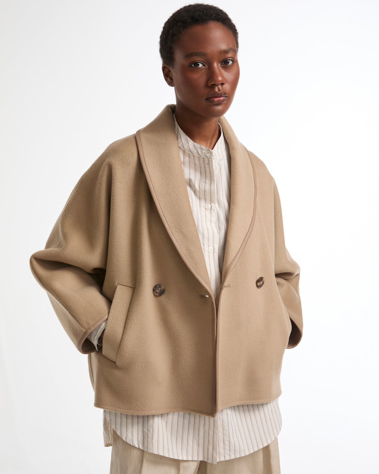 Double-sided cashmere-blend pea coat