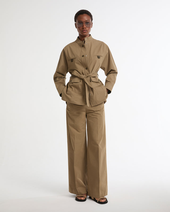 Belted safari jacket in cotton fabric