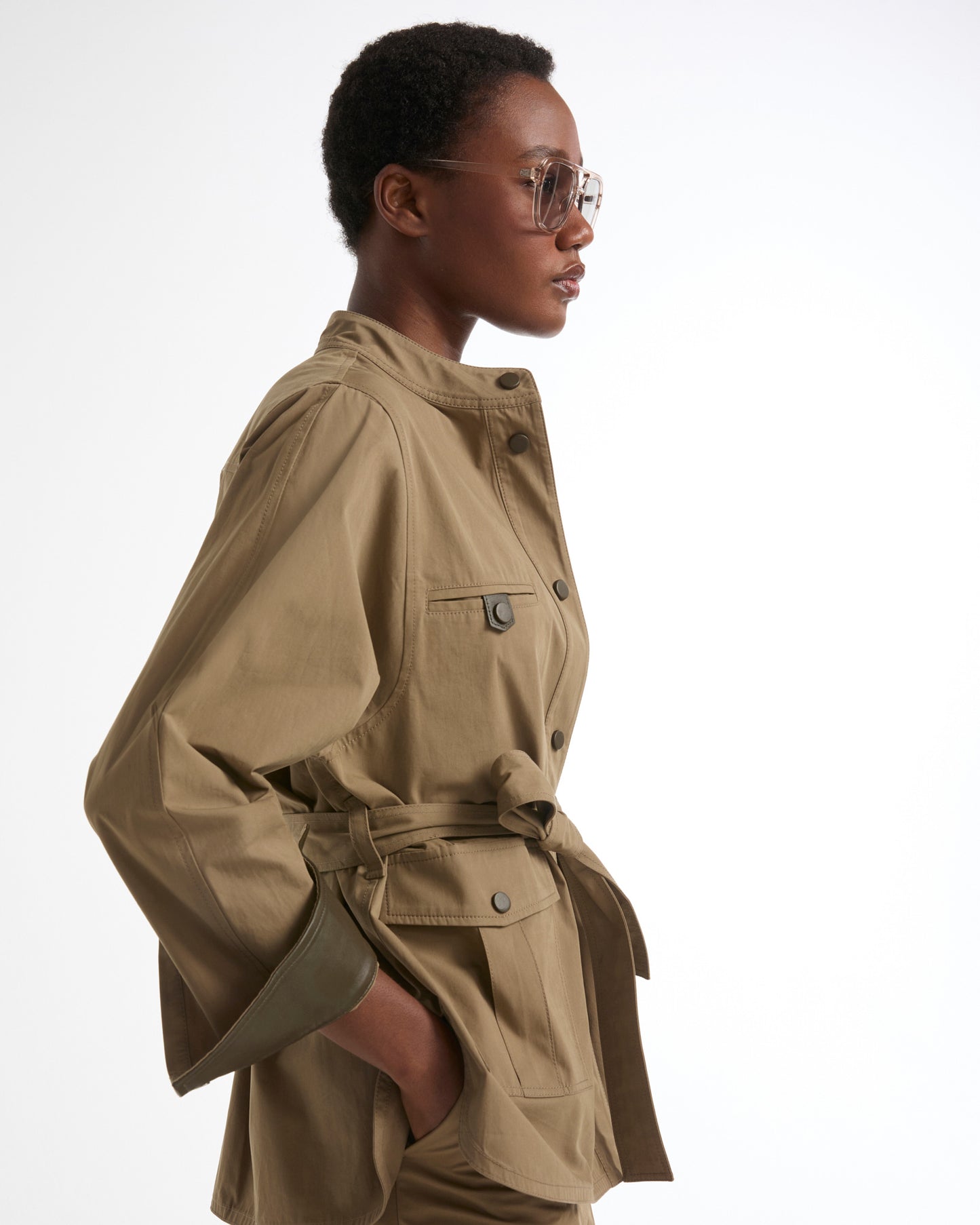 Belted safari jacket in cotton fabric