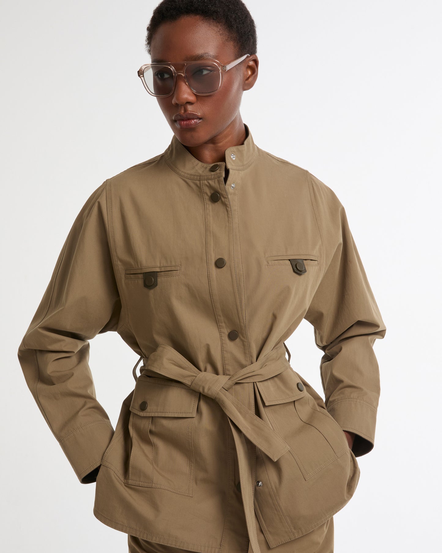 Belted safari jacket in cotton fabric