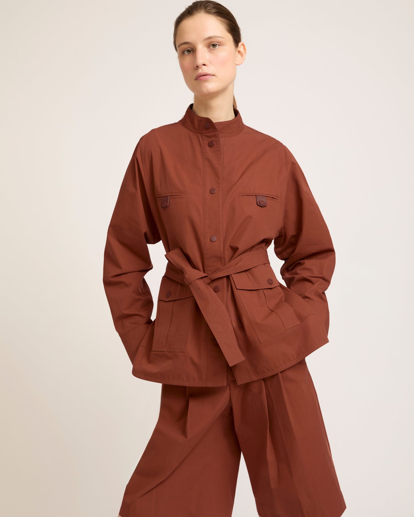 Belted safari jacket in cotton fabric